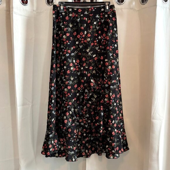 Sason Womens Skirt Medium Black Ditsy Floral Ruffle Whimsigoth Asymmetric 18328 - Picture 1 of 11